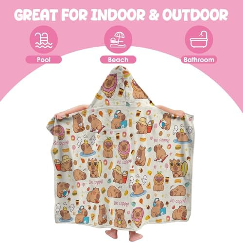 Capybara Hooded Towels for Kids 127x76cm Poncho Towels for Kids Boys Teens Beach Towel for Swimming Pool Cute Capybara Wearable Bath Towel - Image 4