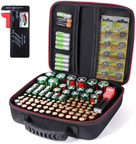Glamgen battery Organizer Storage Case with Tester BT168 - Hard Case Holds 104 AA AAA C D 9V, Storage Box with Capacity Indicator (Batteries Not Included)