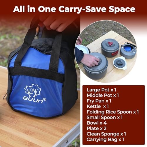 Bulin 24/13/11/8/4 PCS Camping Cookware Mess Kit Lightweight Backpacking Cooking Set Outdoor Cook Gear for Family Hiking, Picnic(Kettle, Pot, Frying Pan, Bowls, Plates, Spoon) - Image 6