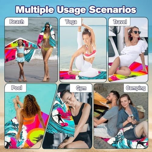 Neon Surfer Beach Towel, Extra Large 180x90 cm 250GSM Microfibre, Sand Free Quick Dry, Ideal Vacation Gifts with Carry Bag for Pool Cruise Camping (Men's) - Image 7