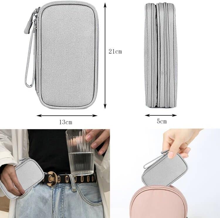 Electronics Accessories Organiser Bag, Double-Layer Cable Organiser Bag, Waterproof Travel Gadget Bag for for Power Bank Charger Adapters Flash Disk (Grau), YW00039 - Image 2