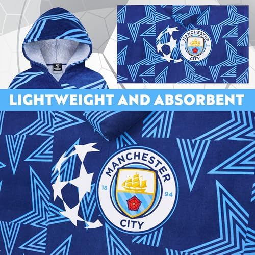 Get Trend Manchester City FC Hooded Towels for Boys, Cotton Bath & Beach Towel Poncho, Soft & Absorbent Hooded Kids Shower Swimming Wrap & Changing Robe, Travel & Holiday Essentials (Navy Man City) - Image 4