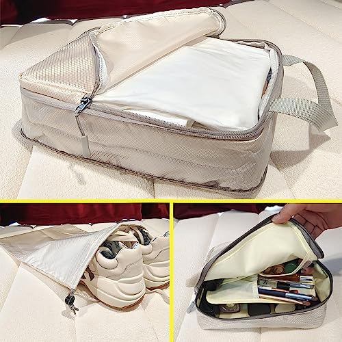 6 Piece Set Compression Packing Cubes For Suitcases Packing Cubes For Travel, With Travel Toiletry Bag and Laundry Bag (Beige) - Image 4