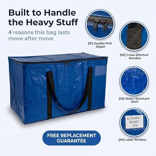 Heavy Duty Moving Boxes or Storage Bags – Storage Bins with Lids, Large Moving Bags with Backpack Straps & Handles – Moving Supplies for College Dorm or Christmas Decorations, 6 Pack - Image 3