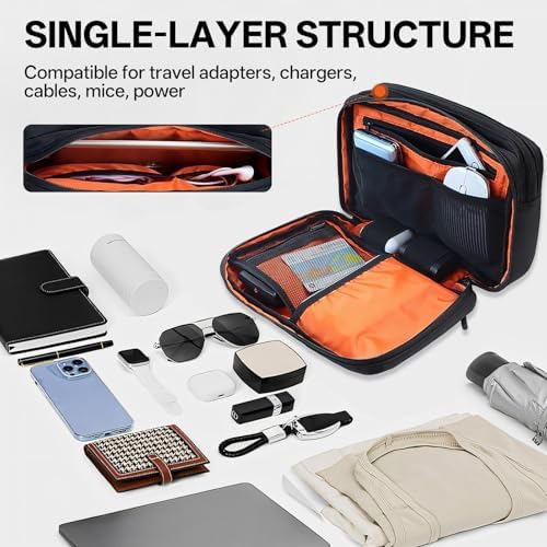 Teskyer Cable Organiser Bag - Portable, Large Capacity, Waterproof, Travel Gadget Bag, Travel Accessories, 25 x 17 x 8 cm, Black - Image 5