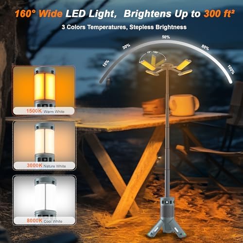Camping Lights, Rechargeable Telescopic Camping Lights with Stand,12000mAh Camping Lanterns & Lights with RGB, Magnetic Base, Portable Flashlights for Camping, Hiking, Emergency - Image 3