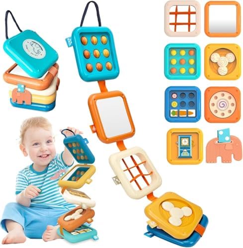 weirtoya Busy Board for 1 Year Old,Montessori Toys for 1 2 3 Year Old Boy Girl Birthday Gifts,8 in1 Toddler Toys Travel Activities Busy Cube,My First Montessori Busy Board (Blue)