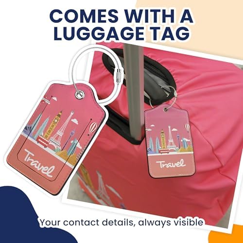 Suitcase Cover with Luggage Tag | Luggage Protector | Suitcase Protector Cover with Zipper - Luggage Cover Protection (Pink Travel, M) - Image 4