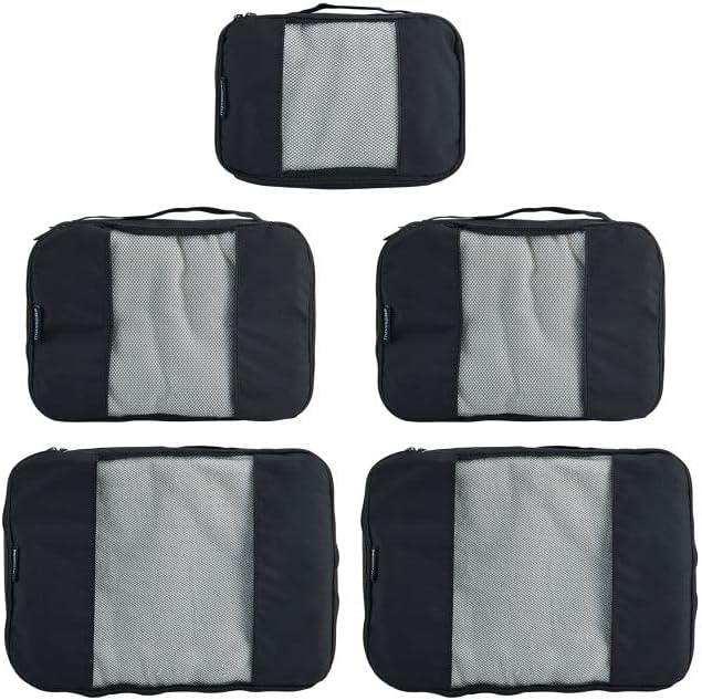 TravelWise Luggage, Black, 2 Small, 2 Medium, 1 Large, Luggage Packing Organization Cubes 5 Pack - Image 7