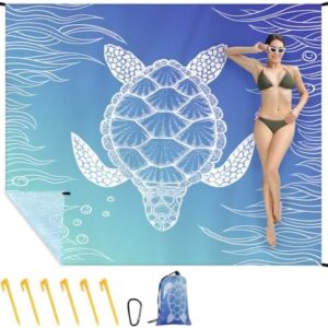 Ainiv Beach Blanket, Large Beach Mat 140 x 210 cm (2-3 People) Foldable, Picnic Blankets Sandproof Waterproof, Beach Accessories Outdoor Blankets with 6 Fixed Nails for Beach, Camping, Hiking, Picnic