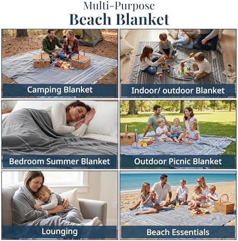 LANE LINEN Big Beach Blanket XL – Turkish Cotton Oversized Quick Dry Towel – XXL Sand Free 208x208 cm Towel for Camping, Travel, Beach, and Picnic Essentials - Smokey Black - Image 6
