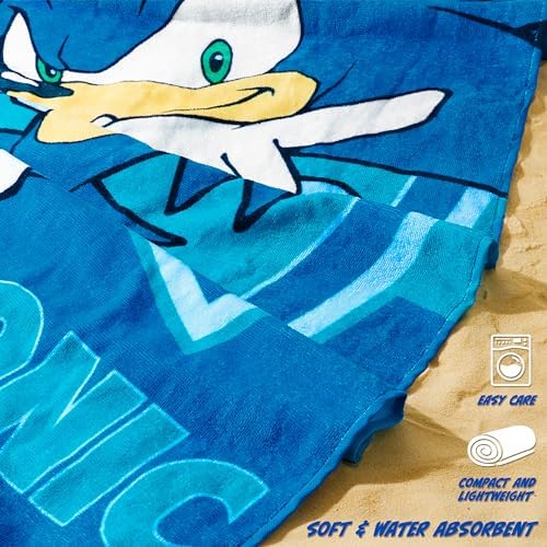 Get Trend SONIC THE HEDGEHOG Towel for Kids Teenagers Soft Absorbent Bath Shower Swimming Beach Towel Quick Dry 100% Cotton Shadow Holiday Essentials 140 x 70cm (Blue, 70x140cm) - Image 4