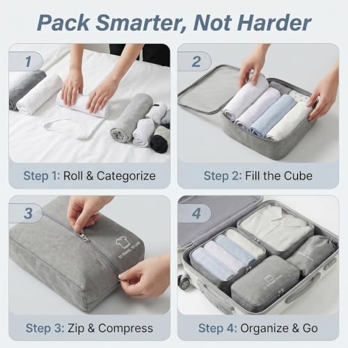 Suitcase Bags Organisers, 7 Set Compression Packing Cubes Space Saving | Travel Packing Cube with Mesh Visible Travel Accessories Set for Suitcase Backpack - Image 6