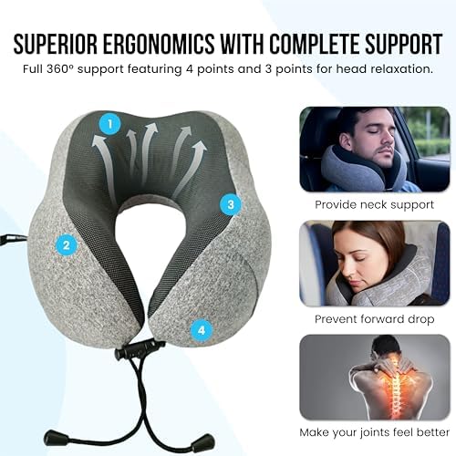 Travel Pillow for Airplane- Premium Memory Foam with 100% Pure Cotton Cover Neck Pillow for Travel- Adjustable U-Shaped Flight Pillow with Eye Mask, Ear Plugs, Carry Bag & Carabiner Clip - Image 9