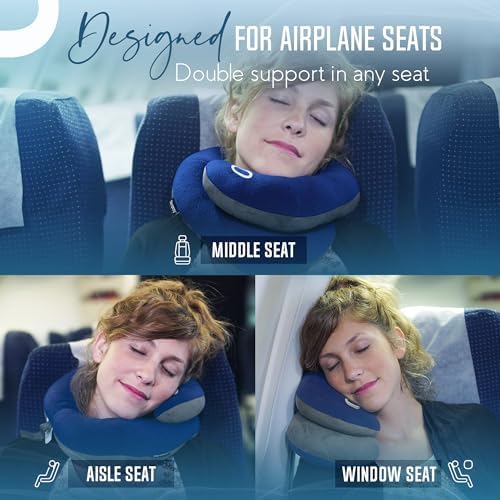 BCOZZY Travel Neck Pillow for Airplane – Patented Double Support for Head, Neck, and Chin. Best for Long Flights, Plane Sleeping, and Car Rides. Adjustable Size. Fully Washable. Carry Bag. Large, Navy - Image 4