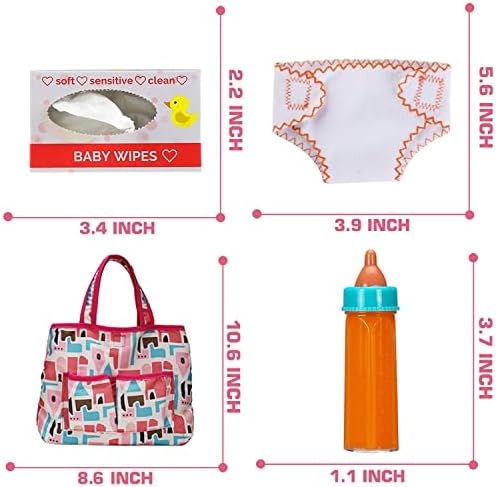13 Pack Baby Accessories - Baby Doll Feeding and Caring Toys Set Includes Diaper Bag, Doll Diapers, Magic Bottle, Mat for Girl Toddler Kid, Babies Pretend Play Set for Birthday Gift Christmas - Image 6