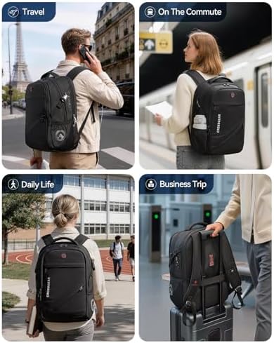 CROSSGEAR 30L Anti-Theft Lockable Laptop Backpack, 17.3 Inch Waterproof Travel Laptop Bag with Dual USB Charging Port, Ergonomic Rucksack for Work Travel School Business Men Women Ideal Gift, Black - Image 7
