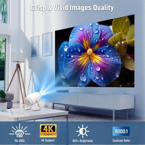 Mini Projector with WiFi 6 and Bluetooth 5.0, Portable Smart Projector 4K 1080P Supported, Auto Keystone Video Projector for Bedroom Home Outdoors (White) - Image 3