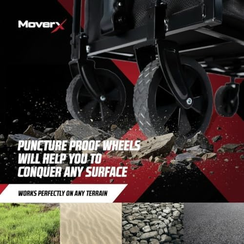MoverX 70L Festival Trolley on Wheels, Folding Wagon, Portable Camping Cart, Collapsible Foldable Trolly for Beach Outdoor Garden Picnic Shopping Fishing, Adjustable Handle, Black - Image 5