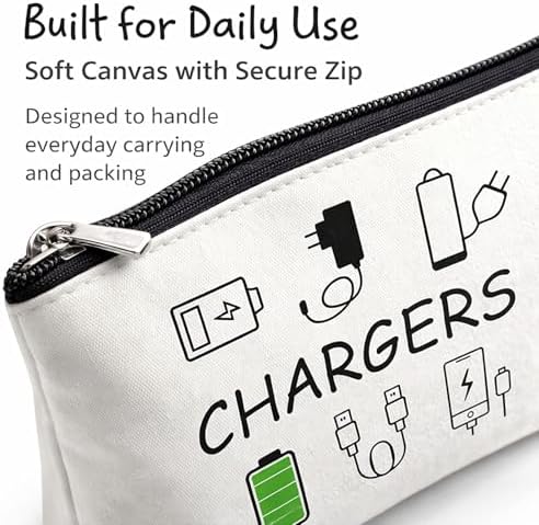 Charging Cable Organiser Bag for Travel – Waterproof Canvas Pouch with Zipper – Tech Accessories Holder & USB Gadget Storage Portable Electronics Case for Women & Men Holiday Essentials - Image 2