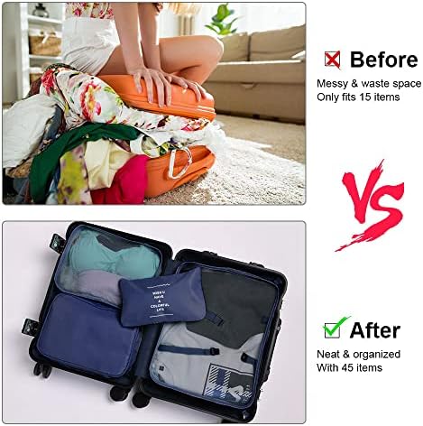 OSDUE Packing Cubes for Suitcase, 8 PCS Travel Organiser Packing Bags Lightweight Waterproof Luggage Packing Organizers for Clothes Shoes, Travel Accessories, Navy Blue - Image 6