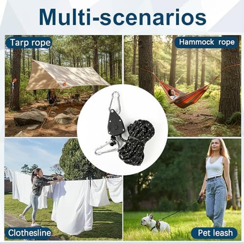 4-Pack Heavy Duty Metal Pulley Rope Adjuster Kit with 4mm Paracord & Hooks - Complete Tensioner System for Camping, Tent Guy Lines, Tarps, Hammocks and Outdoor Gear - Image 7