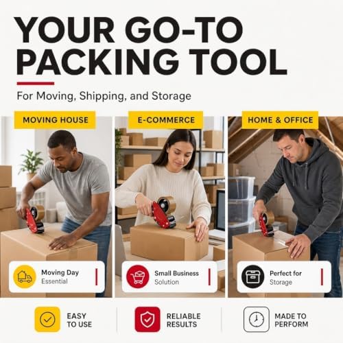 Fit For The Job Brown Parcel Tape Gun and Dispenser - Heavy Duty Packing Tape Dispenser for Efficient Sealing and Packing Needs - 6 Rolls - Image 5
