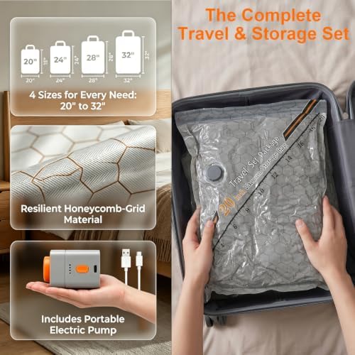 Rechargeable Wireless Pump Travel Storage Bags,10 Pack Storage Bags Vacuum Sealed,Travel & Home Organizer Set, Multi-Size Space-Saving Bags, Suitable Closet Luggage Bedding Clothing - Image 6