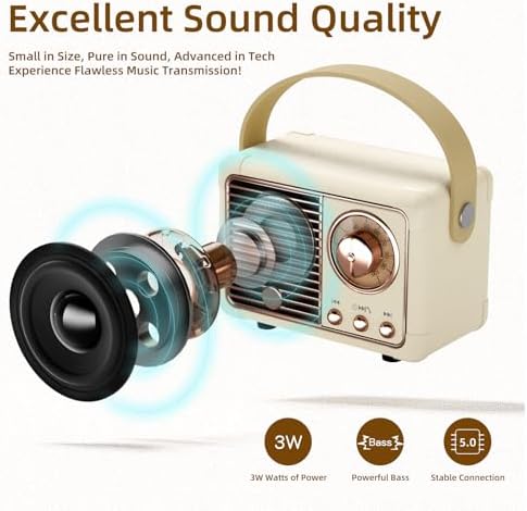 Retro Portable Bluetooth Speaker Teenage Girls Gifts Birthday Presents for Women,Her&Him,Kids,Adults,Boy Bluetooth Speaker Hands-Free Calling Support AUX,TF Card/U-Disk Bedroom Decor XMAS Gifts(Beige) - Image 7