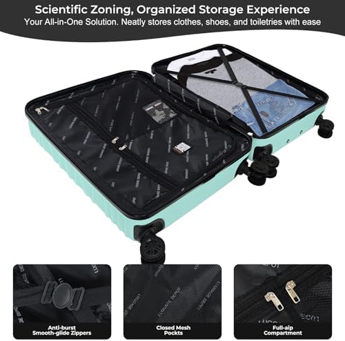 24 Inch Medium Suitcase 66x46x25cm,Lightweight Checkin Luggage, Features TSA Combination Lock, 360°Spinner Wheels, Organised Interior, Durable ABS Material for Holidays, Mint Green - Image 3