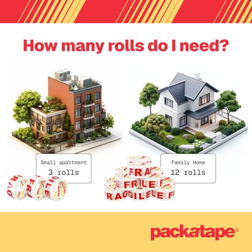 Packatape Fragile Packing Tape for Parcels and Boxes - Heavy Duty Fragile Packaging Tape Provides a Strong, Secure and Sticky Seal for your Boxes, 12 Rolls Per Pack, 48MM x 66M - Image 7