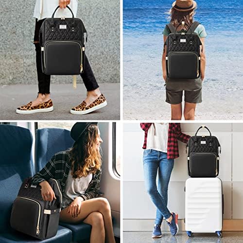 VSNOON Laptop Backpack for Women,15.6 Inch Stylish Laptop Rucksack Wide Open, Travel Backpack with USB Charging Port, Water Resistant Work Bag Computer Backpack for Women, Black - Image 3