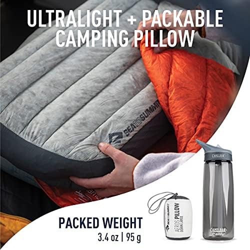 SEA TO SUMMIT - Aeros Down Pillow - Ultralight Inflatable Travel Pillow - 10D Fabric - With Premium Down Cushion Top & Lock System - For Backpacking & Camping - Grey - Image 2
