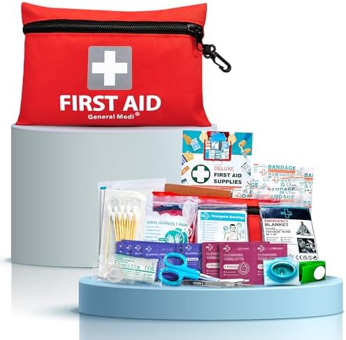 General Medi Mini First Aid Kit, 92 Pieces Small First Aid Kit - Includes Emergency Foil Blanket, Scissors for Travel, Home, Office, Vehicle, Camping, Workplace & Outdoor (Red) - Image 8