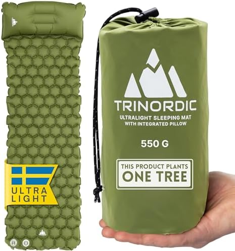 TRINORDIC Ultralight Inflatable Camping Mat - With Integrated Pillow – Lightweight (0.55kg) and Compact Outdoor Sleeping Mat for Hiking and Bikepacking