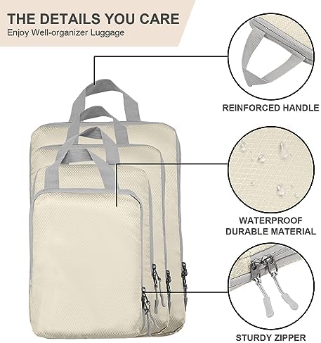Compression Packing Cubes,4 Set Ultralight Packing Cubes for Carry on Suitcase, Travel Packing Essentials for Suitcase Organizer Bags Set, Durable Travel cubes for Luggage (Set of 4, Beige) - Image 2