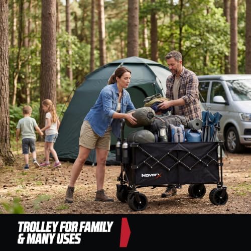 MoverX 200L Festival Trolley on Wheels, Folding Wagon, Portable Camping Cart, Collapsible Foldable Trolly for Beach Outdoor Garden Picnic Shopping Fishing, Wide Wheels, Adjustable Handle, Black - Image 7