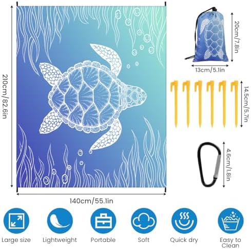 Ainiv Beach Blanket, Large Beach Mat 140 x 210 cm (2-3 People) Foldable, Picnic Blankets Sandproof Waterproof, Beach Accessories Outdoor Blankets with 6 Fixed Nails for Beach, Camping, Hiking, Picnic - Image 2
