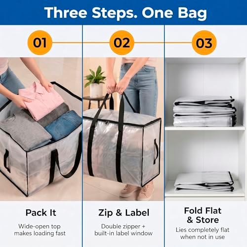 CLEARSPACE Large Moving Boxes & Storage Bags – Oversized Packing Bags with Backpack Straps, Zippers & Handles – Heavy-Duty for College Dorm, Christmas Decorations, 6 Pack - Image 6
