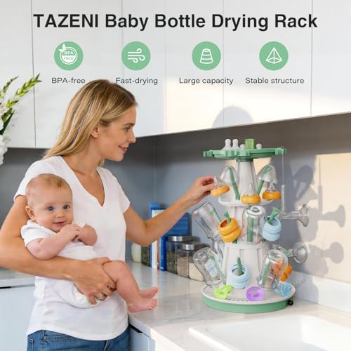 TAZENI Baby Bottle Drying Rack, Large Baby Bottle Storage, Space Saving Bottle Rack Dryer Organiser with 20 Hooks, for Feeding Nipples, Teats, Soothers, Newborn Essentials Bottle Accessories - Image 2