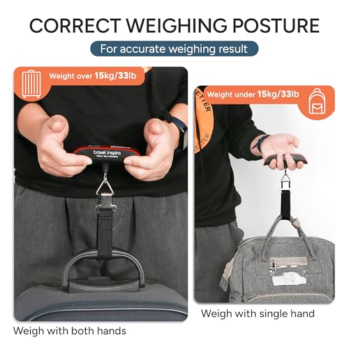 travel inspira Luggage Scale, Portable Suitcase Weighing Scales, Travel Accessories for Luggage, 110lb/50kg, Unit Conversion, Temperature Measurement, Auto Off, Battery Included (Red) - Image 9