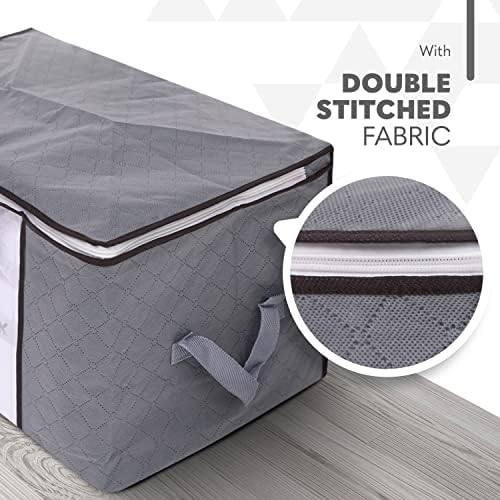 Delka 90L Storage Bags with Lids, Large Storage Boxes with lids, Storage Unit for Clothes, Duvets, Blankets, Toys, Pack of 3 Foldable Organizers with Reinforced Handles and Clear Window - Grey - Image 3