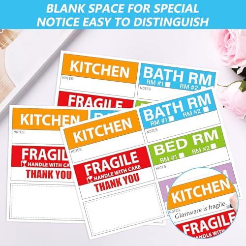 150PCS Home Moving Labels, 90x42mm 5 Color Coding Labels Packing Box Stickers with 25 Fragile and Blank Customizable Writable for House Wardrobe Furniture Apartment Moving House Essentials - Image 4