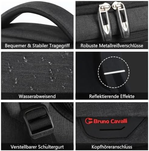 marcello Laptop Backpack with USB Charging&Headphone Port,Anti-Theft Business Backpack with Padded Shoulder Strap, Computer Rucksack for School/Work/Travel (Black, 15.6 inch) - Image 3