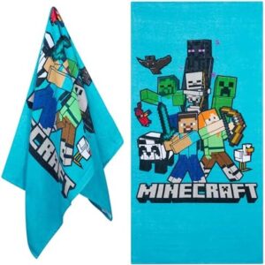 Minecraft Towel for Kids Teens Soft Absorbent Bath Shower Swimming Beach Towel 100% Cotton Creeper Holiday Essentials 140x70cm