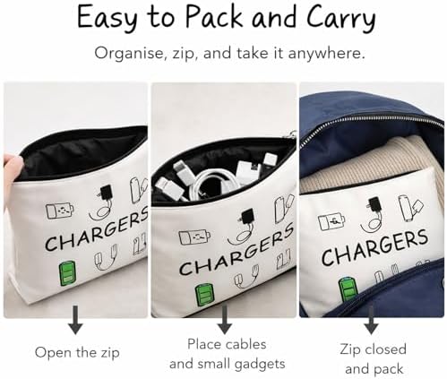 Charging Cable Organiser Bag for Travel – Waterproof Canvas Pouch with Zipper – Tech Accessories Holder & USB Gadget Storage Portable Electronics Case for Women & Men Holiday Essentials - Image 6