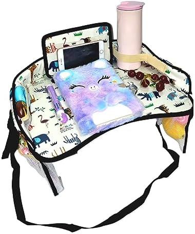 Kids Travel Tray Car Seat Activity and Play Tray Organizer for Children and Toddlers Lap Desk with Tablet Phone Holder Waterproof and Foldable (Animals) - Image 2