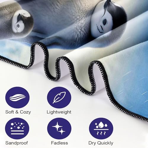 YISUMEI Penguins Family Beach Towels for Adults Extra Large 180 x 90 cm, Microfibre Quick Dry Towel for Travel Swimming Camping Sports - Image 3