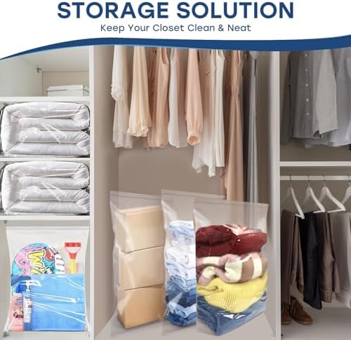 25PCS Reusable Large Travel Clothes Bags Plastic Hospital Bags, Waterproof Ziplock Bag Transparent Large Storage Organiser for Clothes Luggage 50X60CM,40X50CM,30X40CM (Without Hole) - Image 4