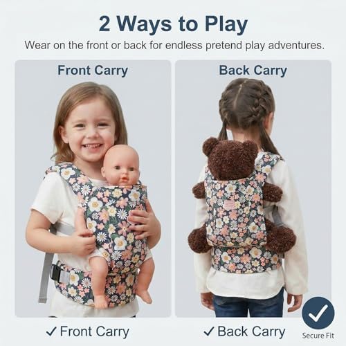 Bebamour Baby Doll Carrier for Kids, Adjustable Doll Carrier Backpack for Dolls up to 20 Inches, Soft Pretend Play Doll Accessories for Front & Back Carry, Fits Dolls & Stuffed Toys, Pink Unicorn - Image 5